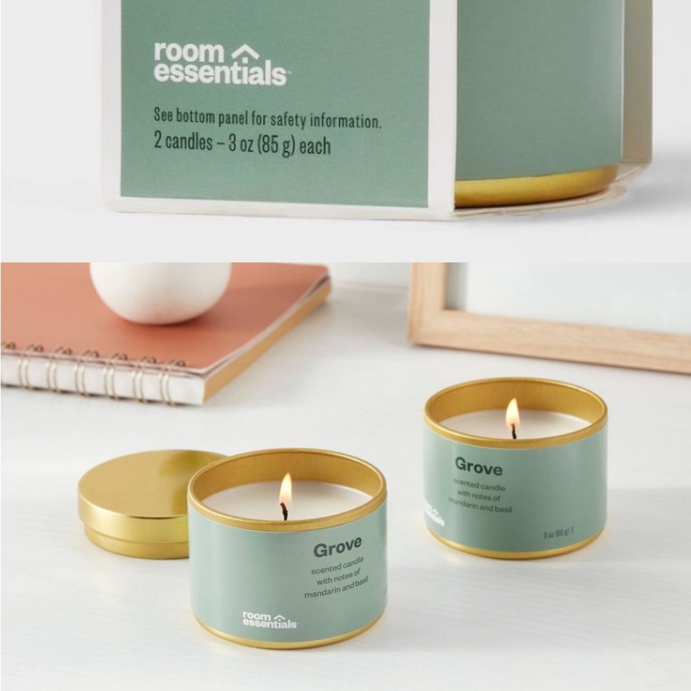 Room Essentials Grove Scented Candle Set - Green and Gold (4 pack)